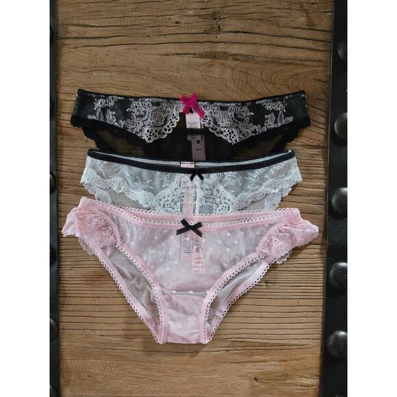 Victoria's Secret Lace and Mesh Bikini Panty Bundle sz xSmall New - Picture 1 of 4